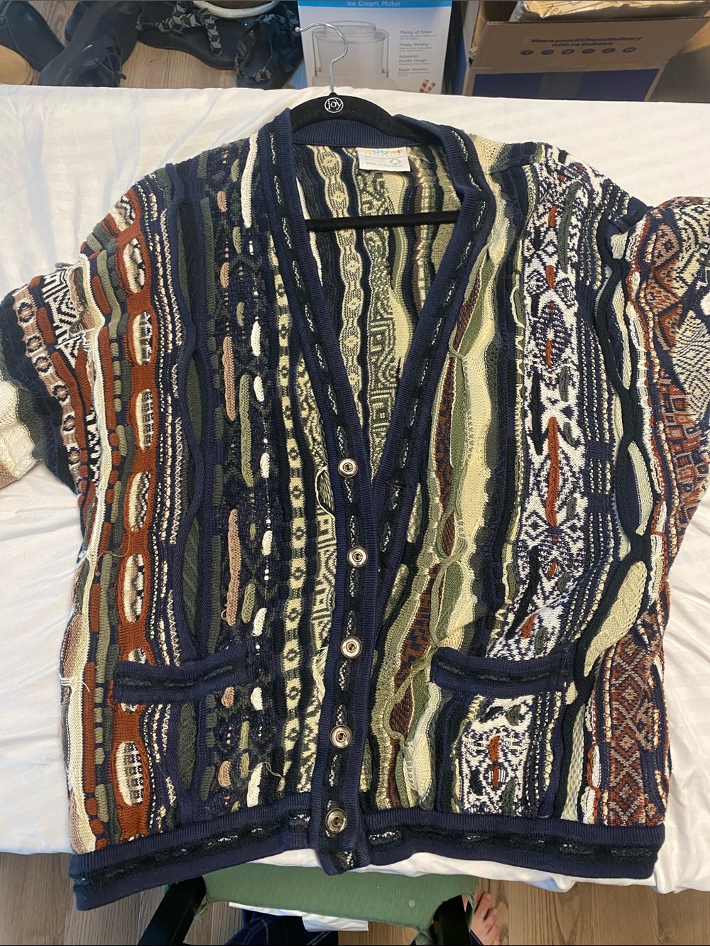 COOGI Navy, Cream & Rust Patterned Knit Cardigan